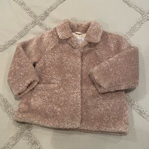 ZARA girls faux fur coat in a pretty muted pink